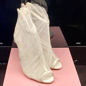 White T-strap Organza Bootie